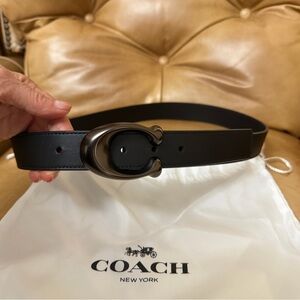 Coach Dark Leather Belt with Gunmetal Buckle